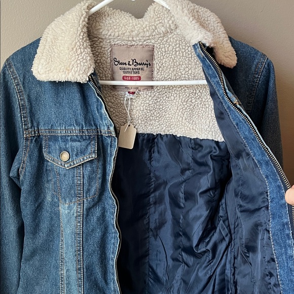 Vintage Steve & Barrys Denim Zip Trucker Jacket Sherpa Trim Lined - Picture 5 of 6